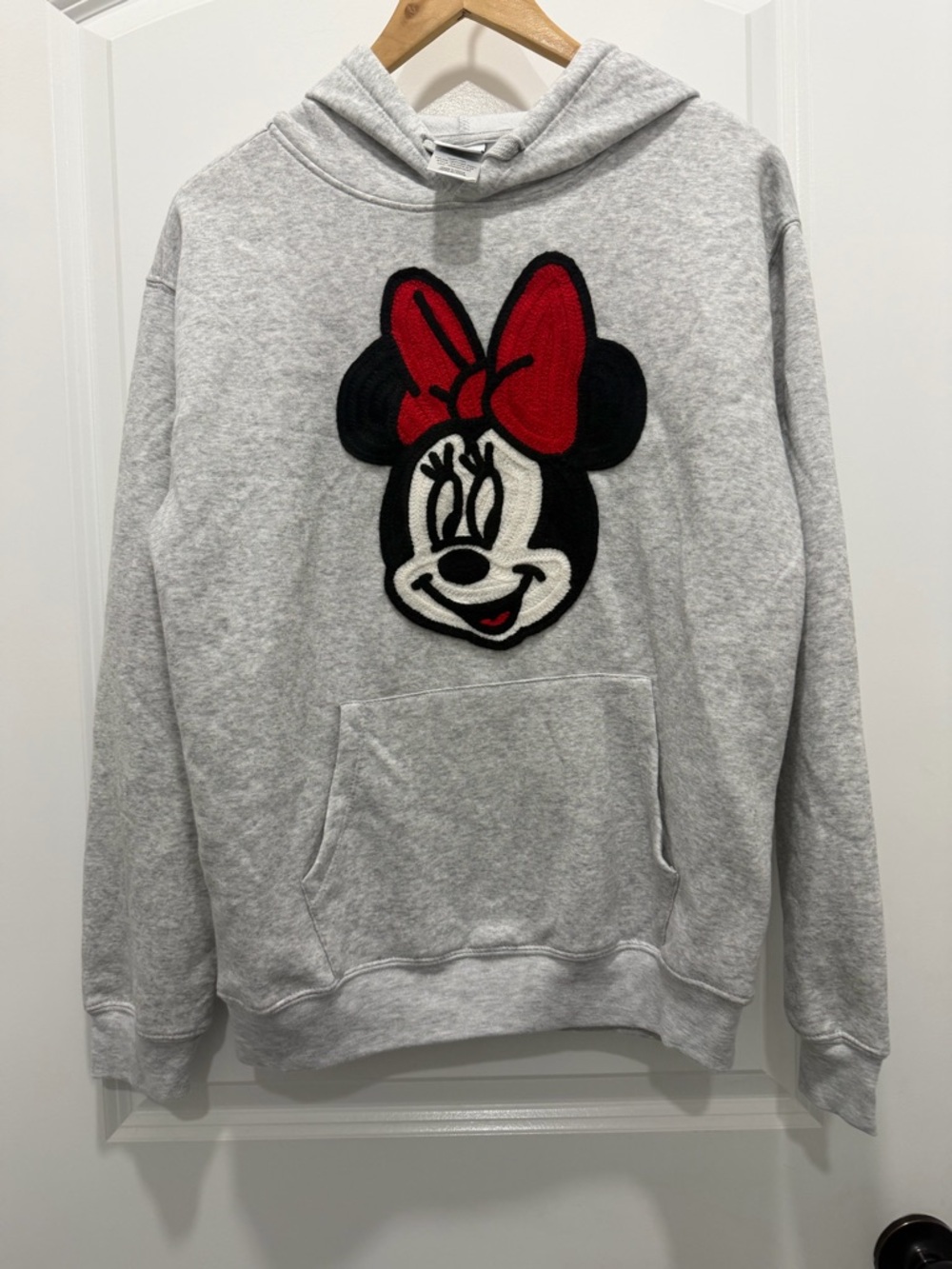 Gray Hoodie with Minnie Mouse crochet Patch - Red Bow